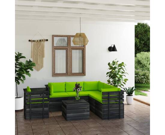 Set mobilier grădină din paleți cu perne, 7 piese, lemn molid