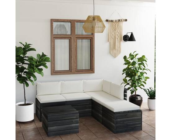 Set mobilier grădină paleți cu perne, 6 piese, lemn masiv pin