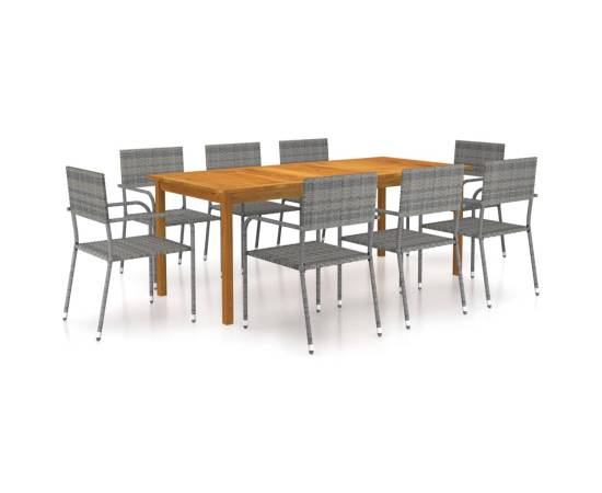 Set mobilier de grădină, 9 piese, gri