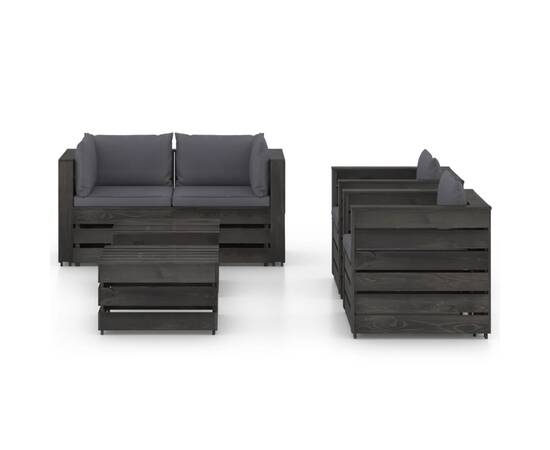 Set mobilier grădină cu perne, 6 piese, gri, lemn tratat, 2 image