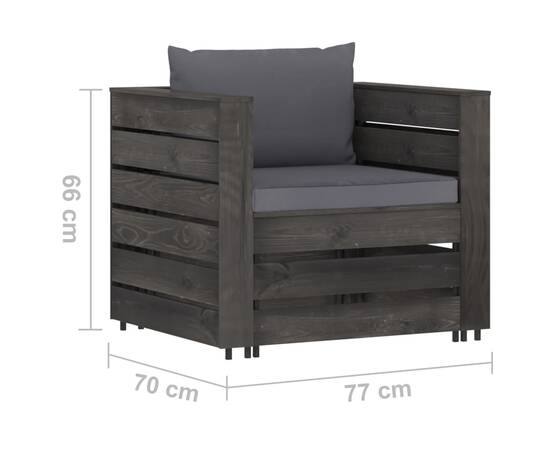 Set mobilier grădină cu perne, 6 piese, gri, lemn tratat, 9 image