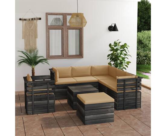 Set mobilier grădină paleți cu perne 8 piese lemn masiv pin