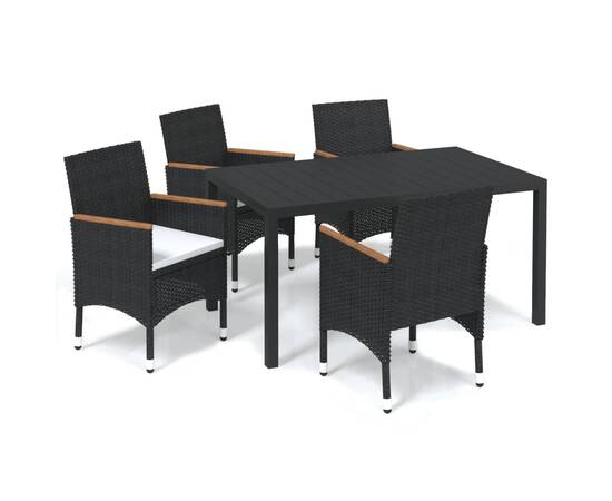 Set de masă pentru grădină cu perne, 5 piese, negru, poliratan, 2 image