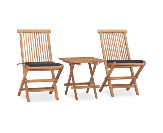 Set mobilier exterior pliabil cu perne, 3 piese, lemn masiv tec