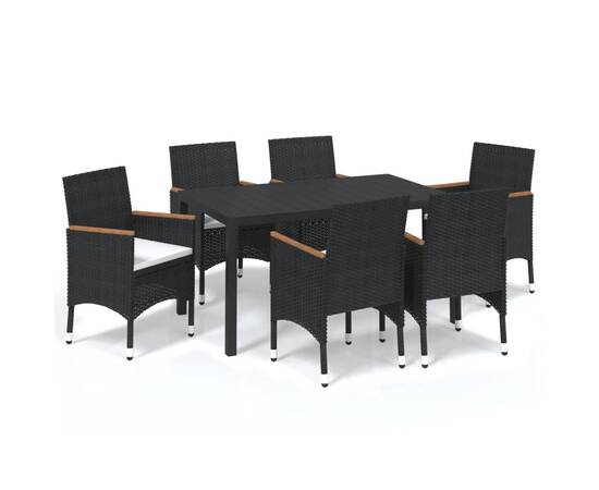 Set de masă pentru grădină cu perne, 7 piese, negru, poliratan, 2 image