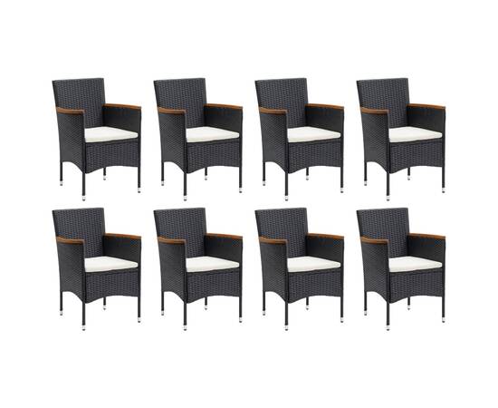 Set de masă pentru grădină cu perne, 9 piese, negru, poliratan, 3 image