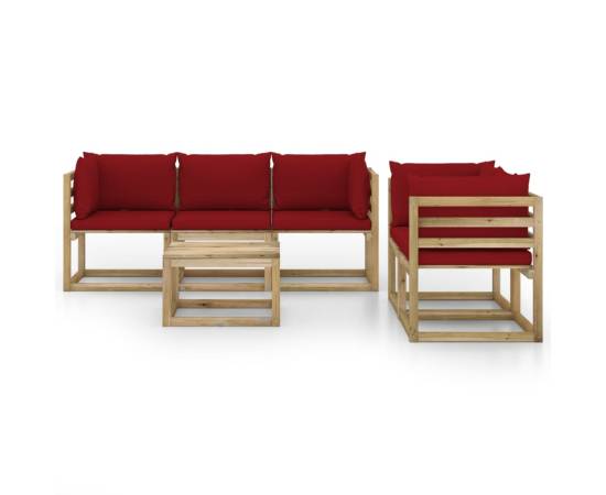 Set mobilier de grădină cu perne roșu vin, 6 piese, 3 image