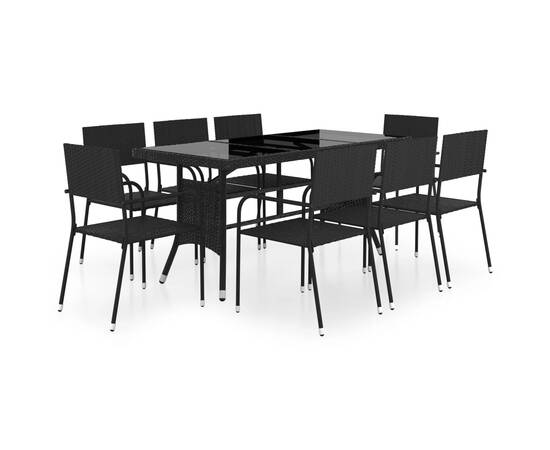 Set de masă pentru grădină, 9 piese, negru, poliratan, 2 image