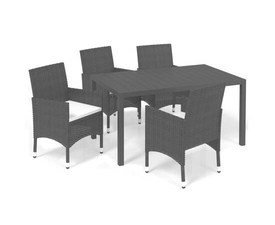 Set de masă pentru grădină cu perne, 5 piese, negru, poliratan, 2 image