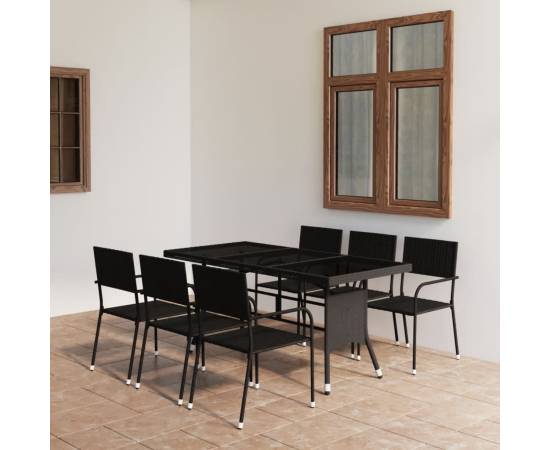 Set mobilier de grădină, 7 piese, negru, poli ratan