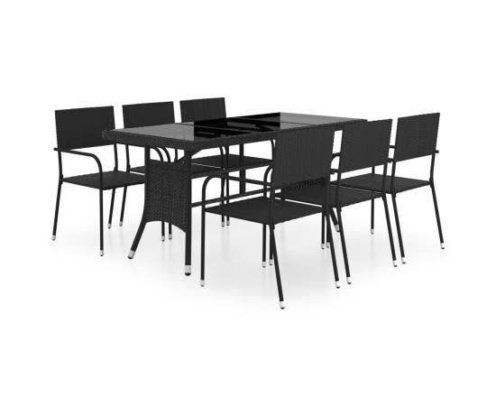 Set mobilier de grădină, 7 piese, negru, poli ratan, 2 image