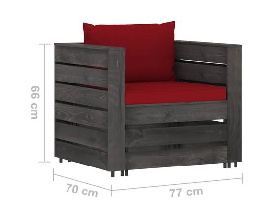 Set mobilier grădină cu perne, 6 piese, gri, lemn tratat, 9 image