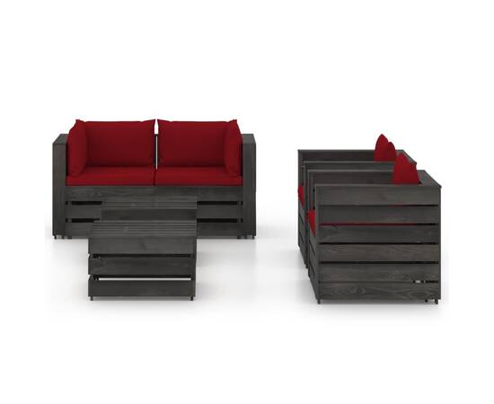 Set mobilier grădină cu perne, 6 piese, gri, lemn tratat, 2 image