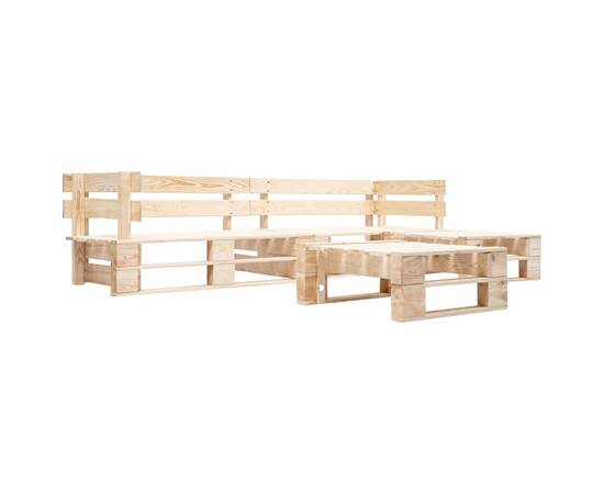 Set mobilier de grădină din paleți, 4 piese, natural, lemn