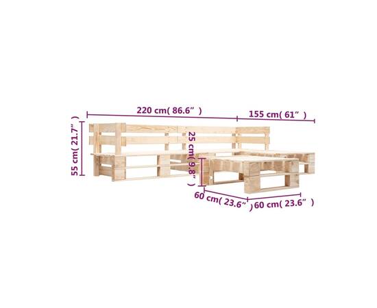 Set mobilier de grădină din paleți, 4 piese, natural, lemn, 3 image