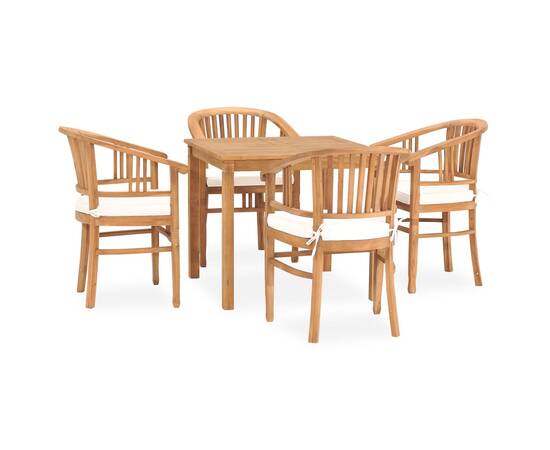 Set de masă pentru grădină cu perne, 5 piese, lemn masiv de tec, 2 image