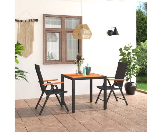 Set mobilier de grădină, 3 piese, negru și maro