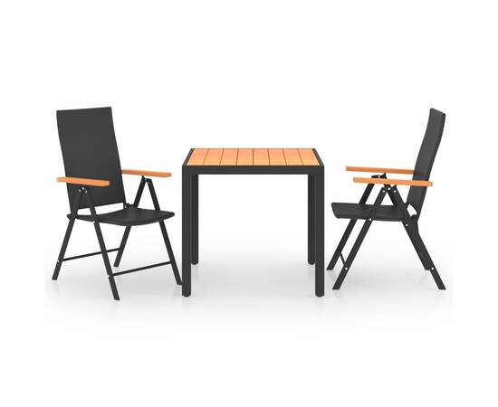 Set mobilier de grădină, 3 piese, negru și maro, 2 image