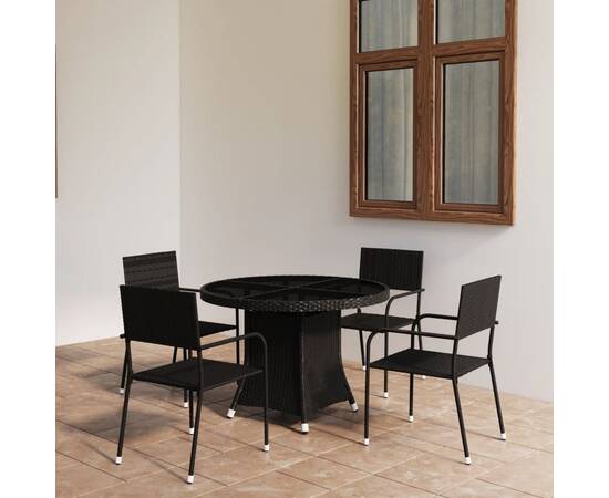 Set mobilier de grădină, 5 piese, negru, poliratan