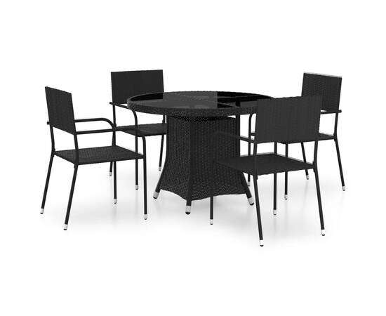 Set mobilier de grădină, 5 piese, negru, poliratan, 2 image