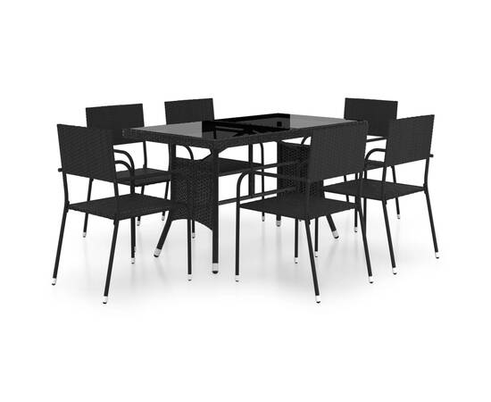 Set mobilier de grădină, 7 piese, negru, poli ratan, 2 image