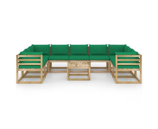 Set mobilier de grădină cu perne, 10 piese, lemn de pin tratat, 3 image