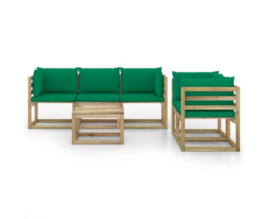 Set mobilier de grădină, 6 piese, cu perne verzi, 3 image