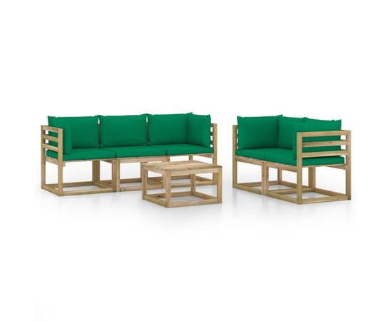 Set mobilier de grădină, 6 piese, cu perne verzi, 2 image