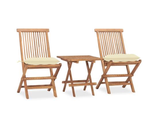 Set mobilier exterior pliabil cu perne, 3 piese, lemn masiv tec