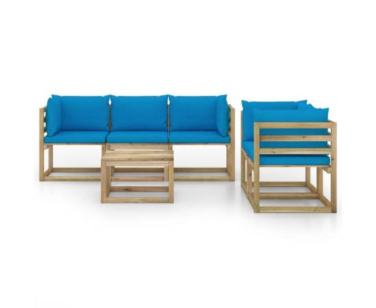 Set mobilier de grădină cu perne albastru deschis, 6 piese, 3 image