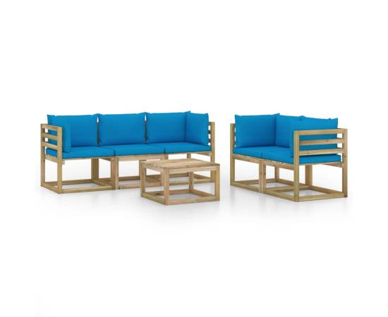 Set mobilier de grădină cu perne albastru deschis, 6 piese, 2 image