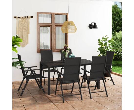 Set mobilier de grădină, 7 piese, negru