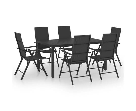 Set mobilier de grădină, 7 piese, negru, 2 image