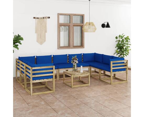 Set mobilier de grădină cu perne, 10 piese, lemn pin tratat