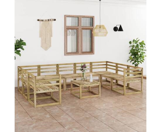 Set mobilier de grădină, 10 piese, lemn de pin verde tratat