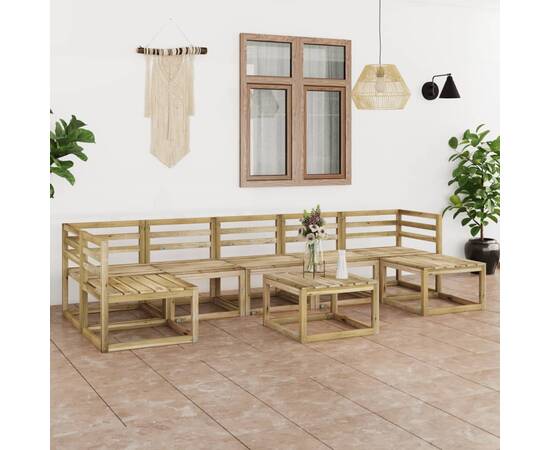 Set mobilier de grădină, 8 piese, lemn de pin verde tratat