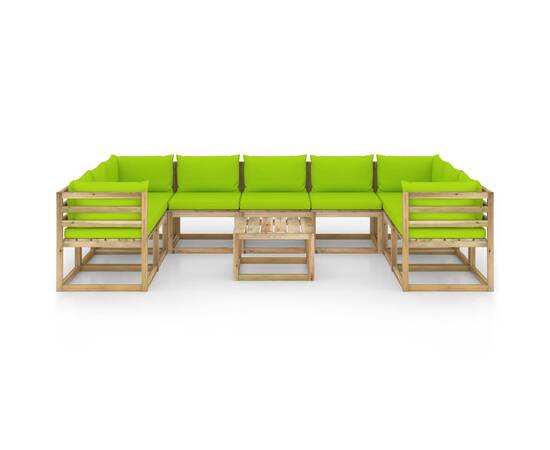 Set mobilier de grădină cu perne, 10 piese, lemn pin tratat, 3 image