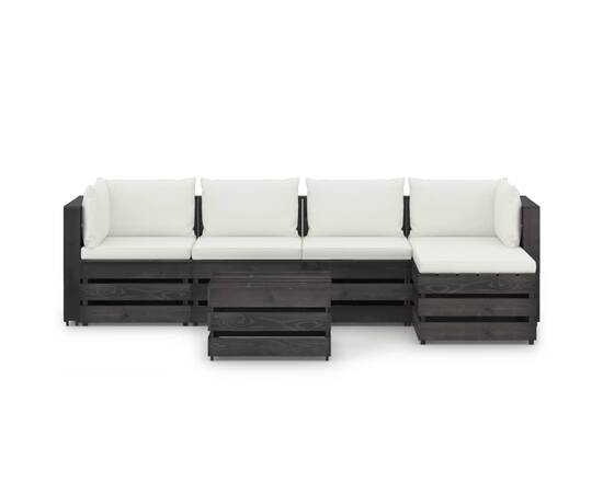 Set mobilier de grădină cu perne, 6 piese, lemn gri tratat, 2 image