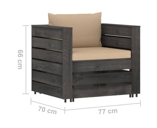 Set mobilier grădină, 2 piese, cu perne, gri, lemn impregnat, 7 image