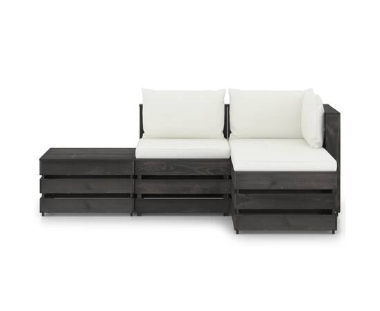 Set mobilier grădină cu perne, 4 piese, gri, lemn impregnat, 2 image