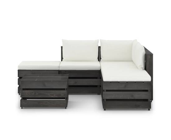 Set mobilier grădină cu perne, 6 piese, gri, lemn tratat, 2 image