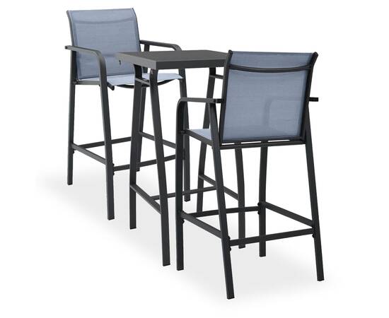 Set mobilier de bar pentru grădină, 3 piese, negru și gri