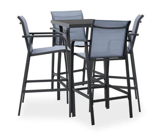 Set mobilier de bar pentru grădină, 5 piese, negru și gri