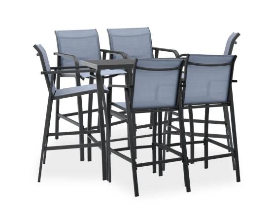 Set mobilier de bar pentru grădină, 7 piese, negru și gri