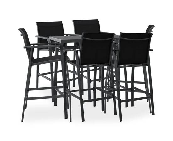 Set mobilier de bar pentru grădină, 7 piese, negru