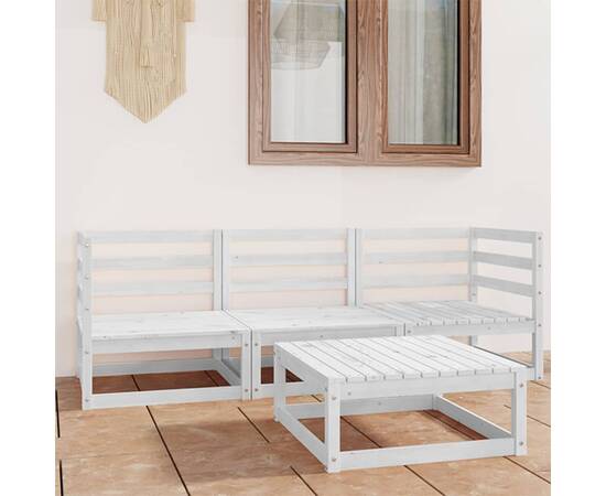 Set mobilier de grădină, 4 piese, alb, lemn masiv de pin