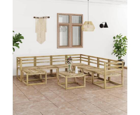 Set mobilier de grădină, 9 piese, lemn de pin verde tratat