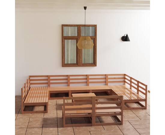 Set mobilier de grădină, 12 piese, lemn masiv de pin