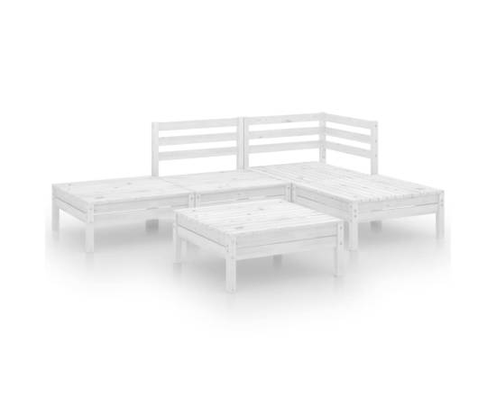 Set mobilier de grădină, 5 piese, alb, lemn masiv de pin, 2 image