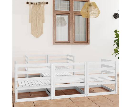 Set mobilier de grădină, 6 piese, alb, lemn masiv de pin